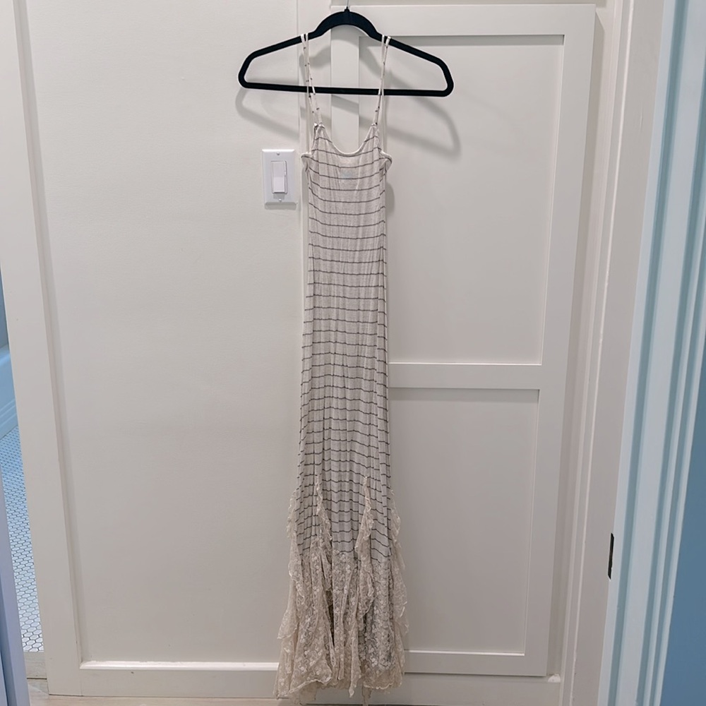 Free People Striped Linen Maxi Dress with Lace Hem